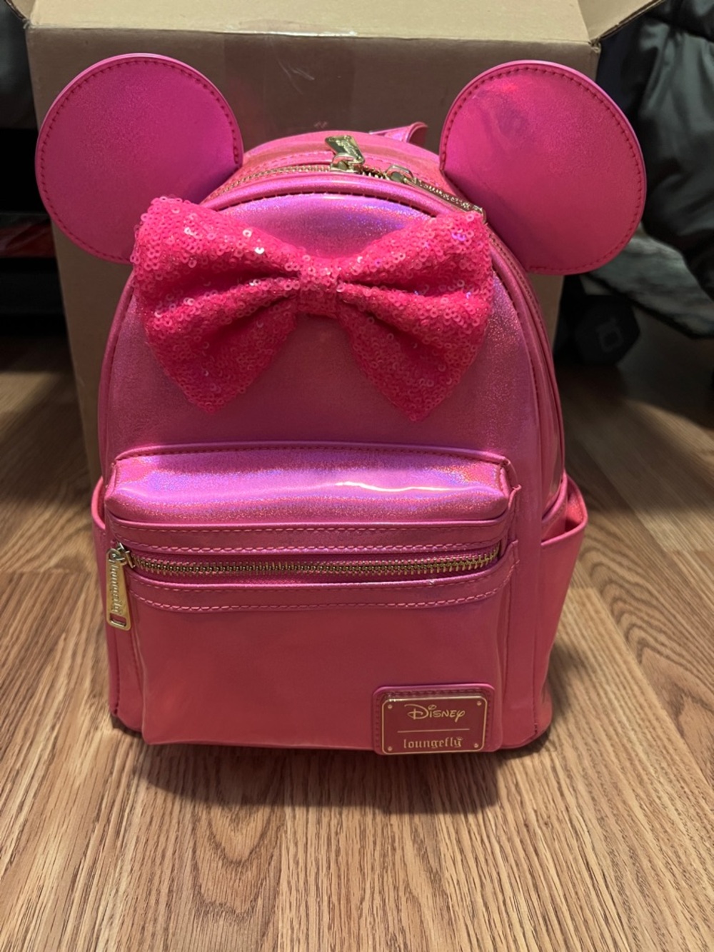 Loungefly Hot Pink Minnie Ear Backpack with Sequin Bow